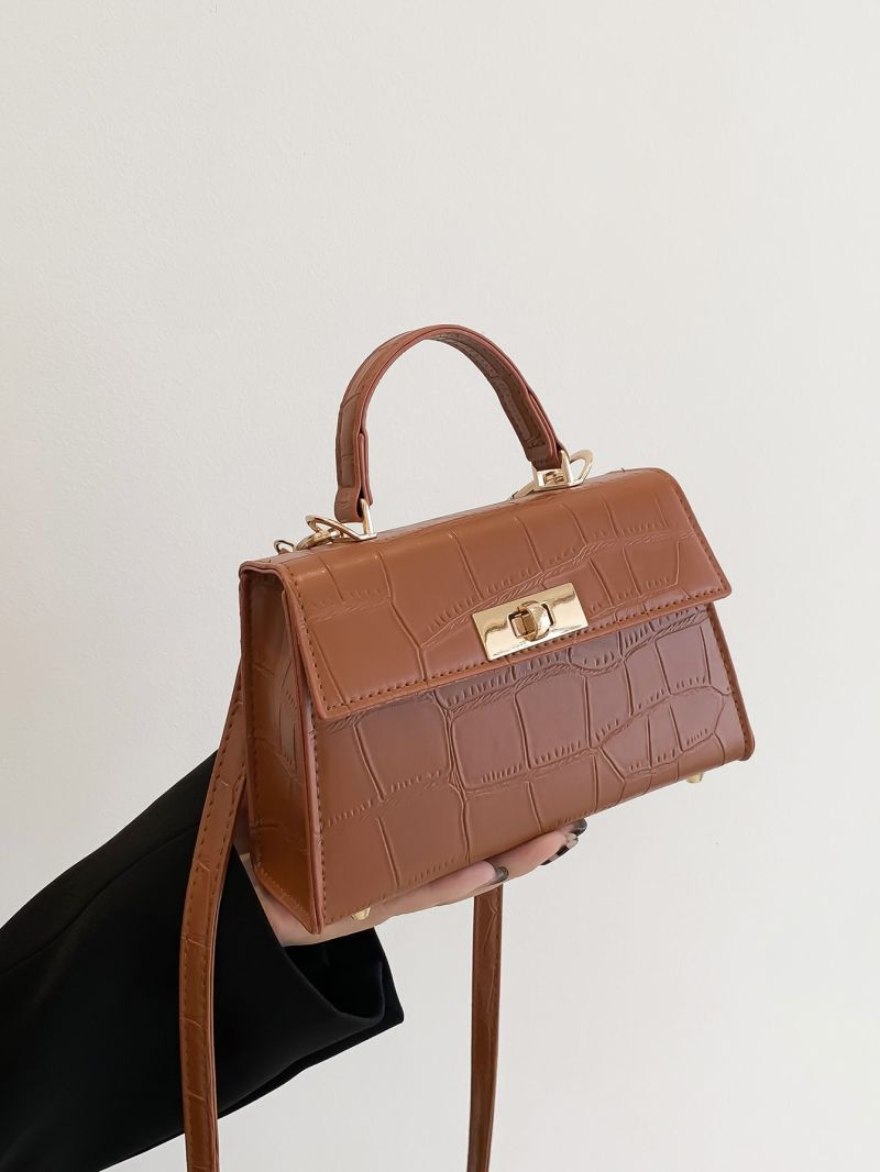 Mini Crocodile Embossed Twist Lock Flap Square Bag