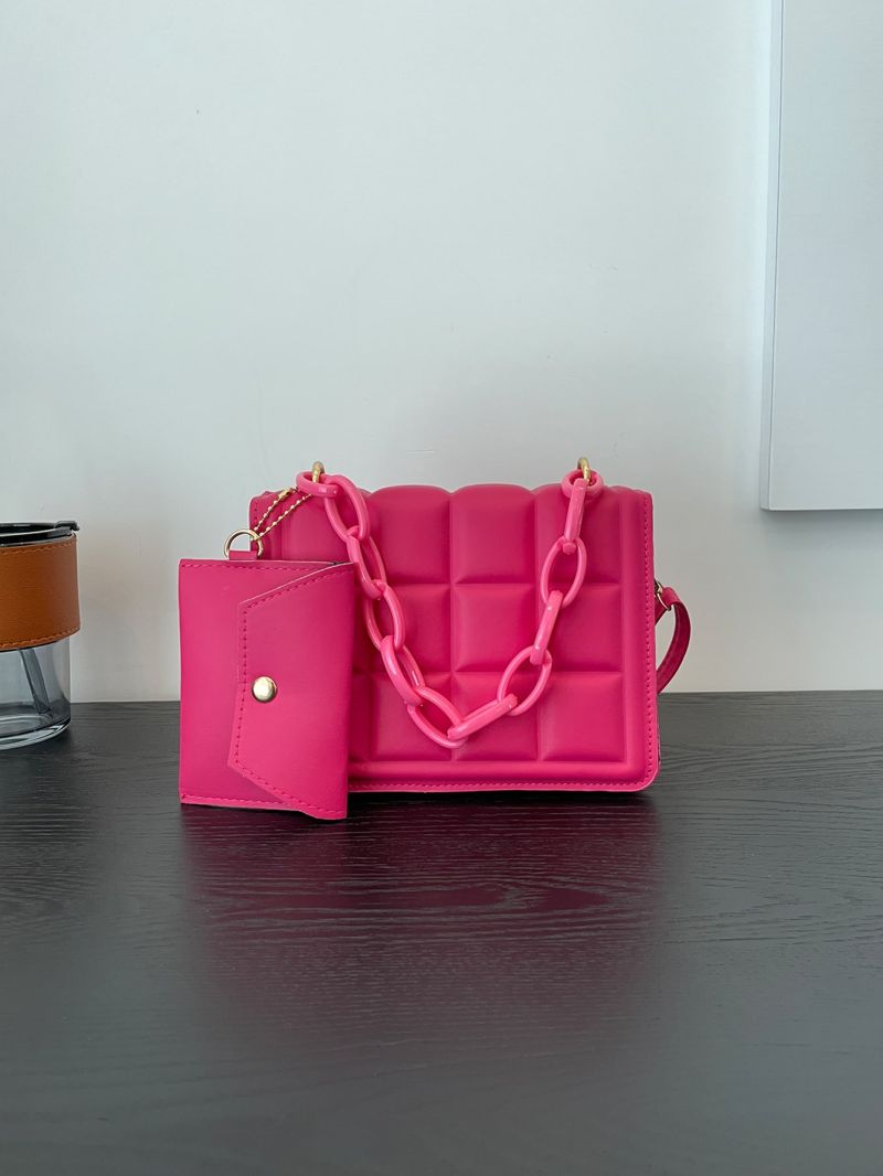 Mini Neon Pink Flap Square Bag With Coin Purse