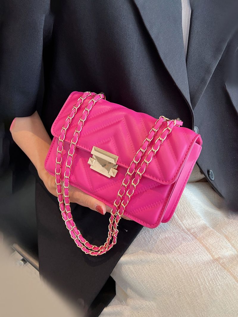 Mini Chevron Quilted Chain Flap Square Bag