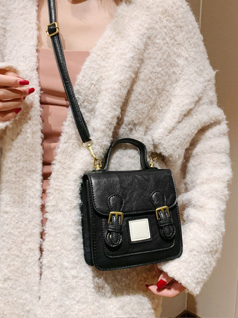 Mini Buckle & Patch Decor Flap Square Bag