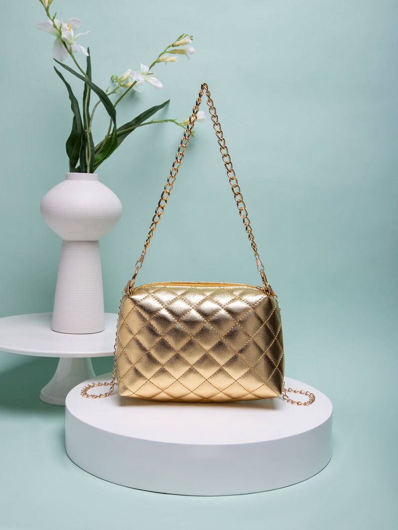Mini Metallic Quilted Chain Square Bag