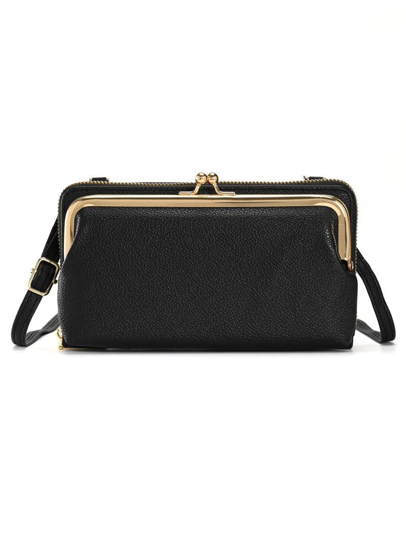 Litchi Embossed Kiss Lock Phone Wallet