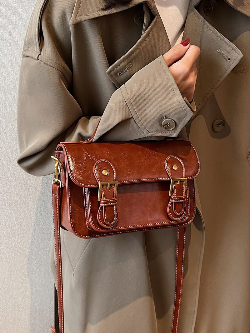 Buckle & Studded Decor Flap Square Bag