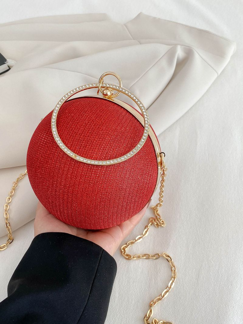 Mini Glitter Rhinestone Decor Top Ring Chain Circle Bag