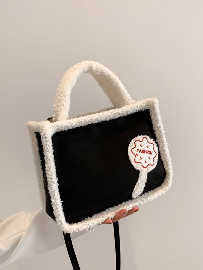 Letter Embroidery Contrast Fluffy Square Bag