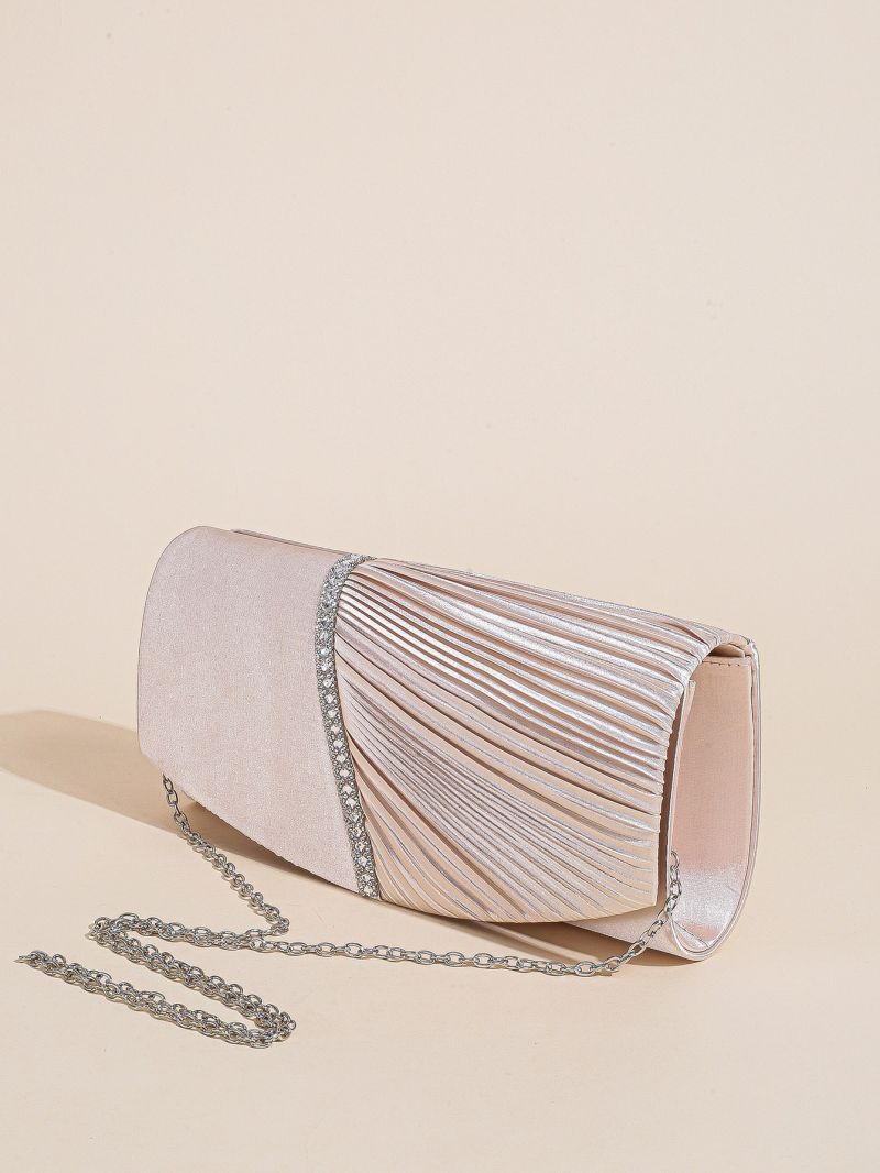 Rhinestone Decor Ruched Detail Chain Satin Square Bag