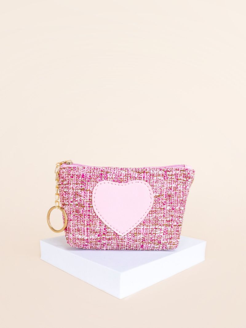 Geometric Pattern Zipper Pink Coin Purse for Women
