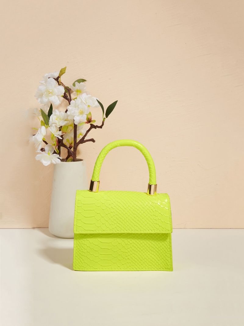 Mini Neon Lime Snakeskin Embossed Flap Square Bag
