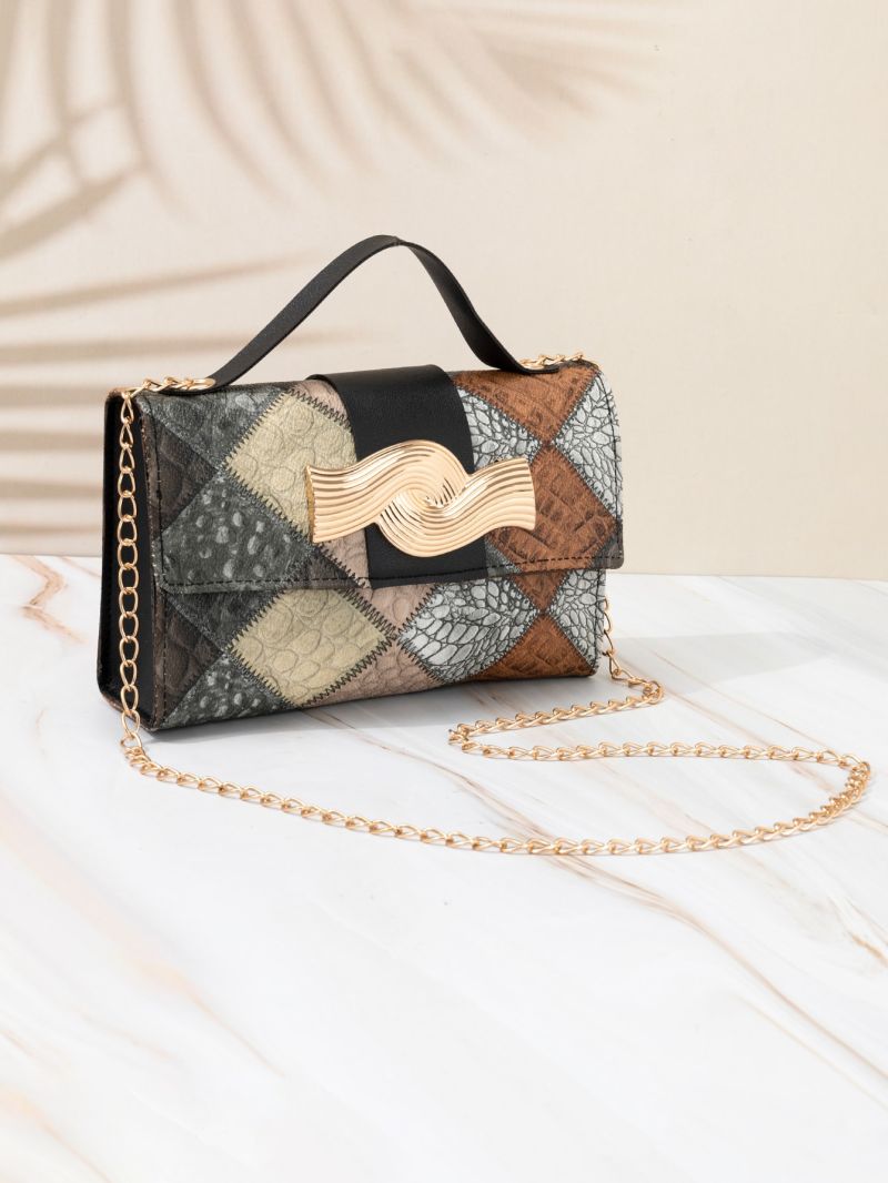 Color Block Metal Decor Flap Square Bag
