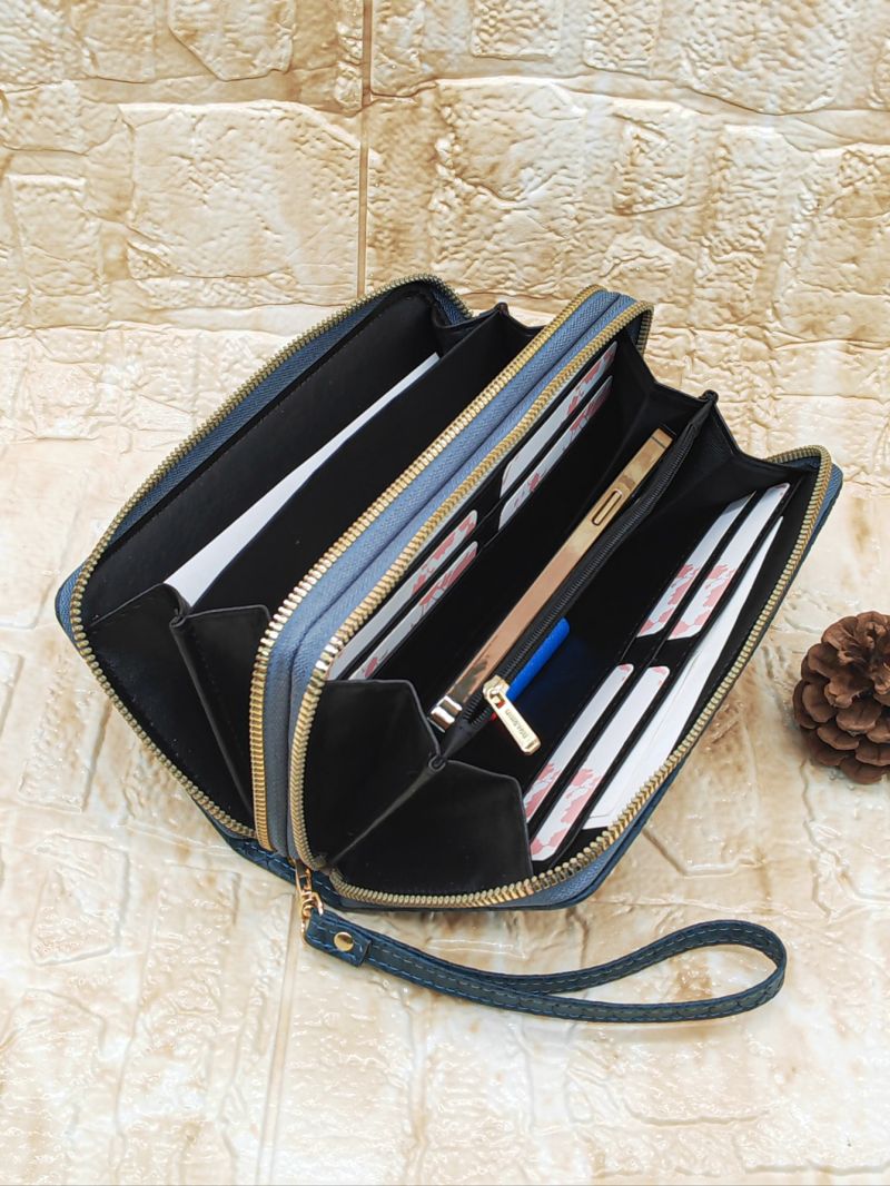 Snakeskin Embossed Metal Decor Long Wallet