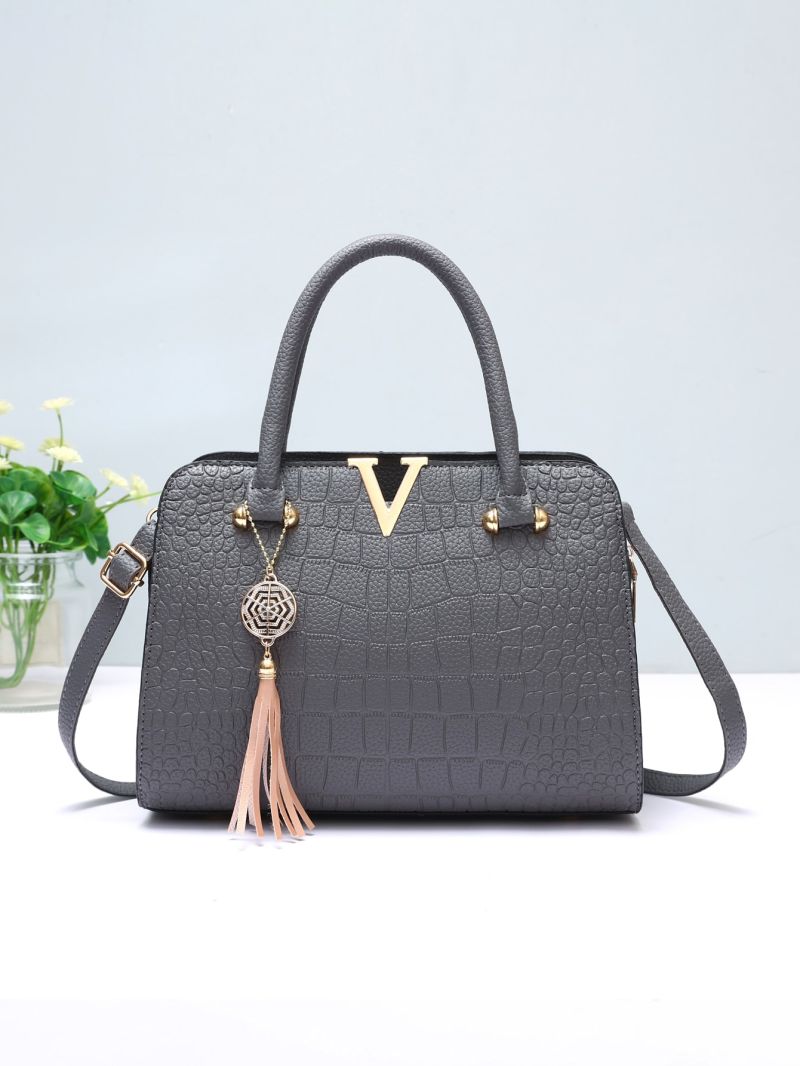 Tassel Decor Croc Embossed Satchel Bag, Mothers Day Gift For Mom