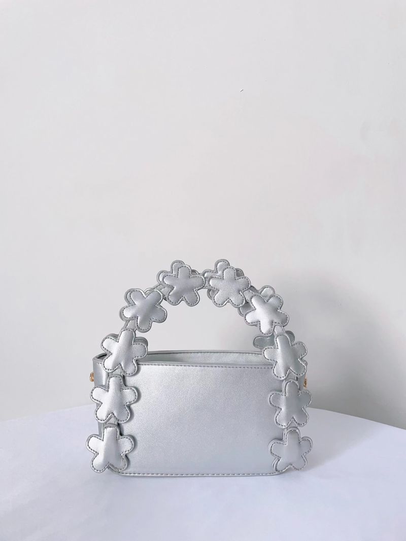 Metallic Floral Applique Decor Square Bag