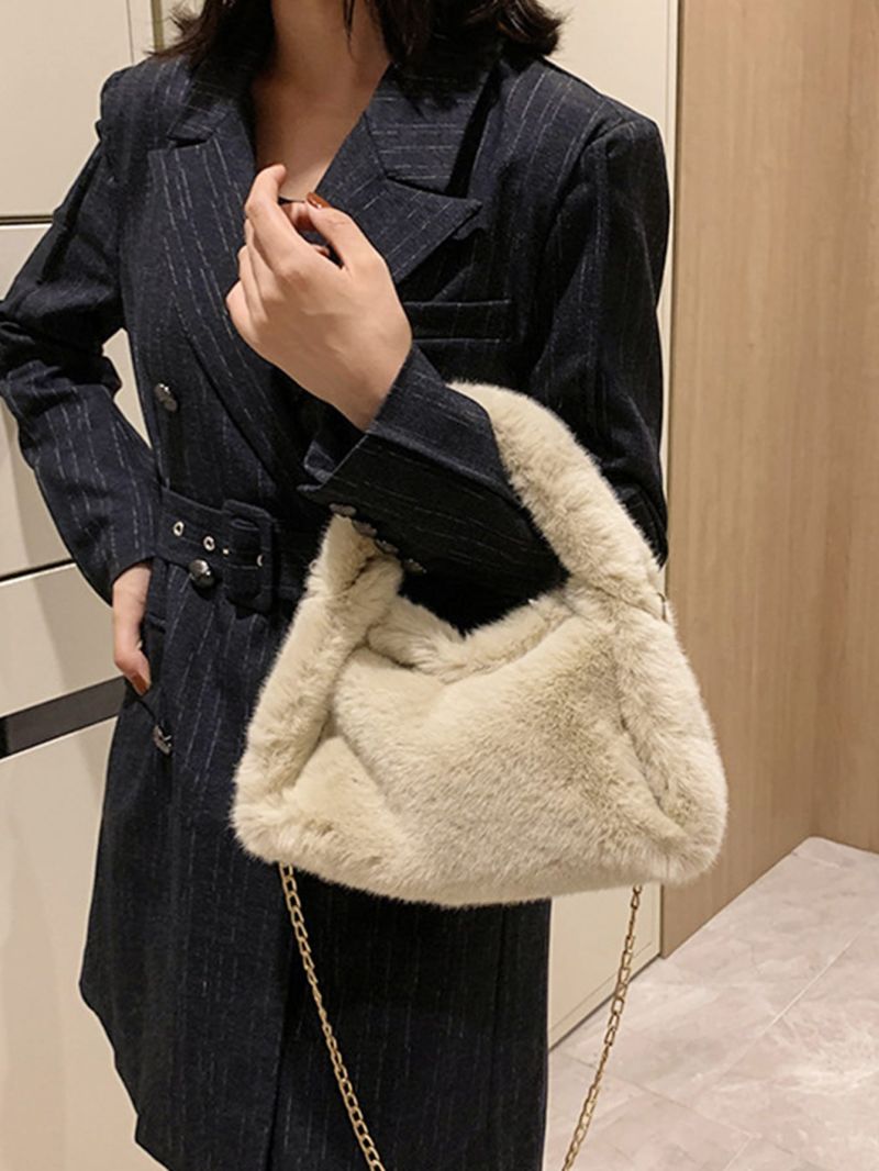 Minimalist Top Handle Chain Fuzzy Satchel Bag