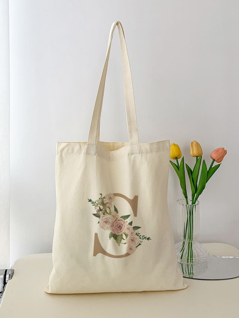 Floral & Letter Pattern Shopper Bag