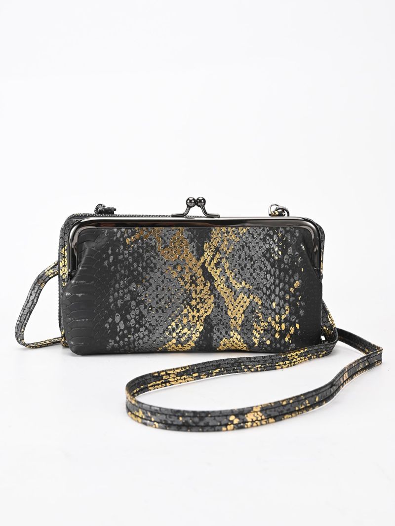 Snakeskin Embossed Kiss Lock Phone Wallet