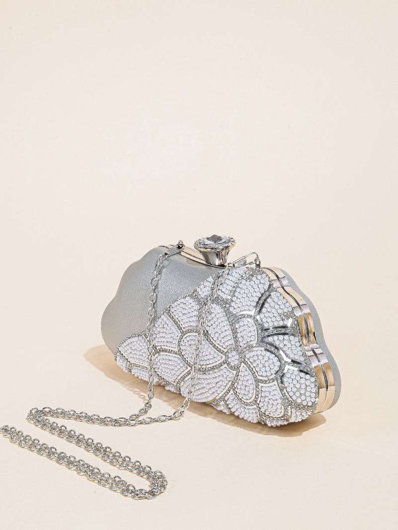 Mini Rhinestone Decor Kiss Lock Chain Box Bag