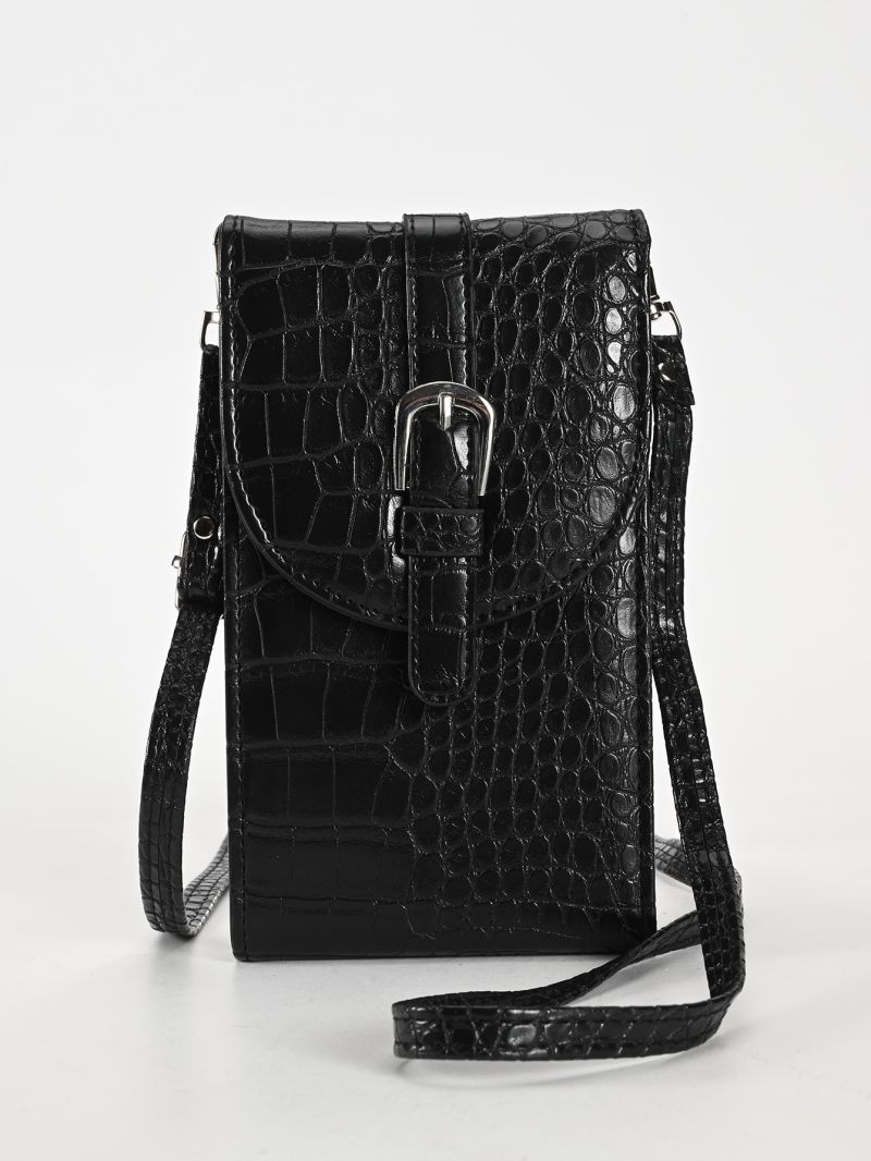 Crocodile Embossed Buckle Decor Flap Phone Wallet