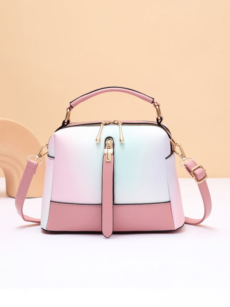 Ombre Square Handbag, Fashion Crossbody Bag With Multi Zipper, Women's Small PU Purse, Mothers Day Gift For Mom