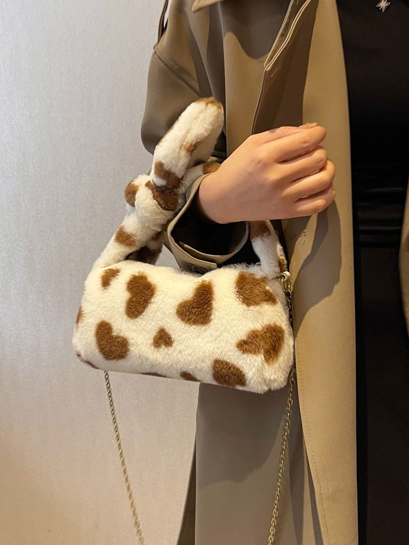 Heart Pattern Fluffy Hobo Bag