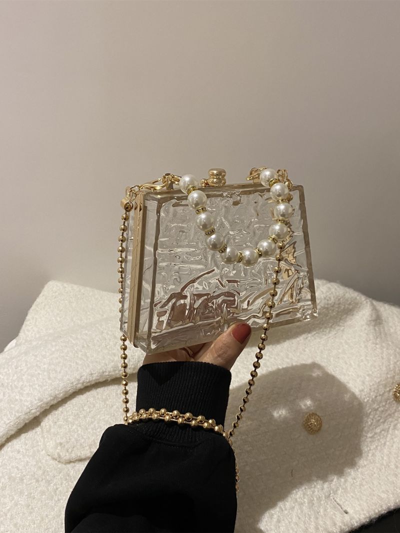 Mini Clear Faux Pearl Decor Chain Box Bag