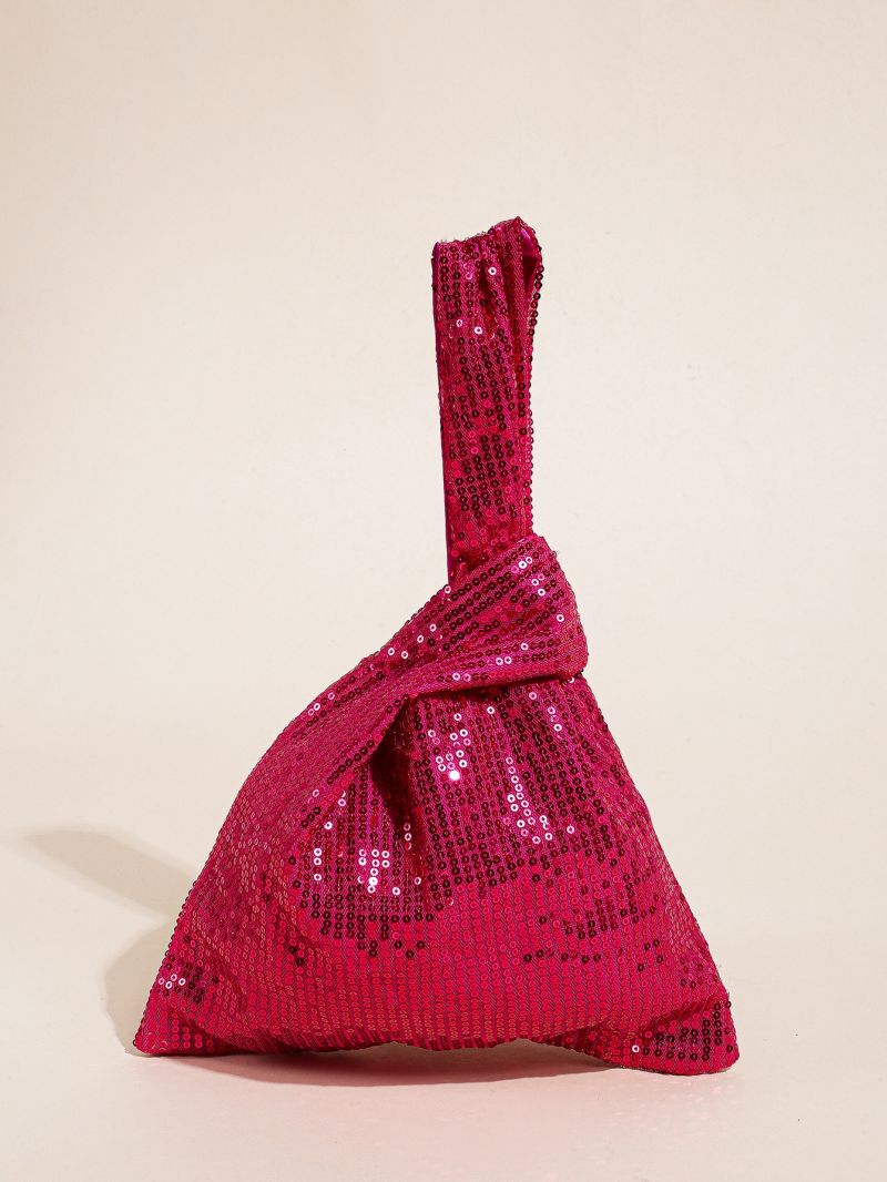 Small Hobo Bag Hot Pink Sequins Decor For Party