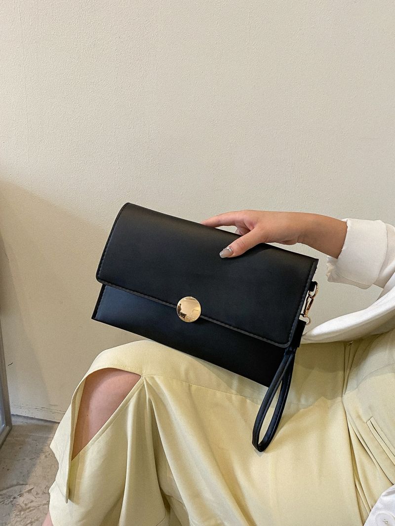 Mini Envelope Bag Black Snap Button Flap PU