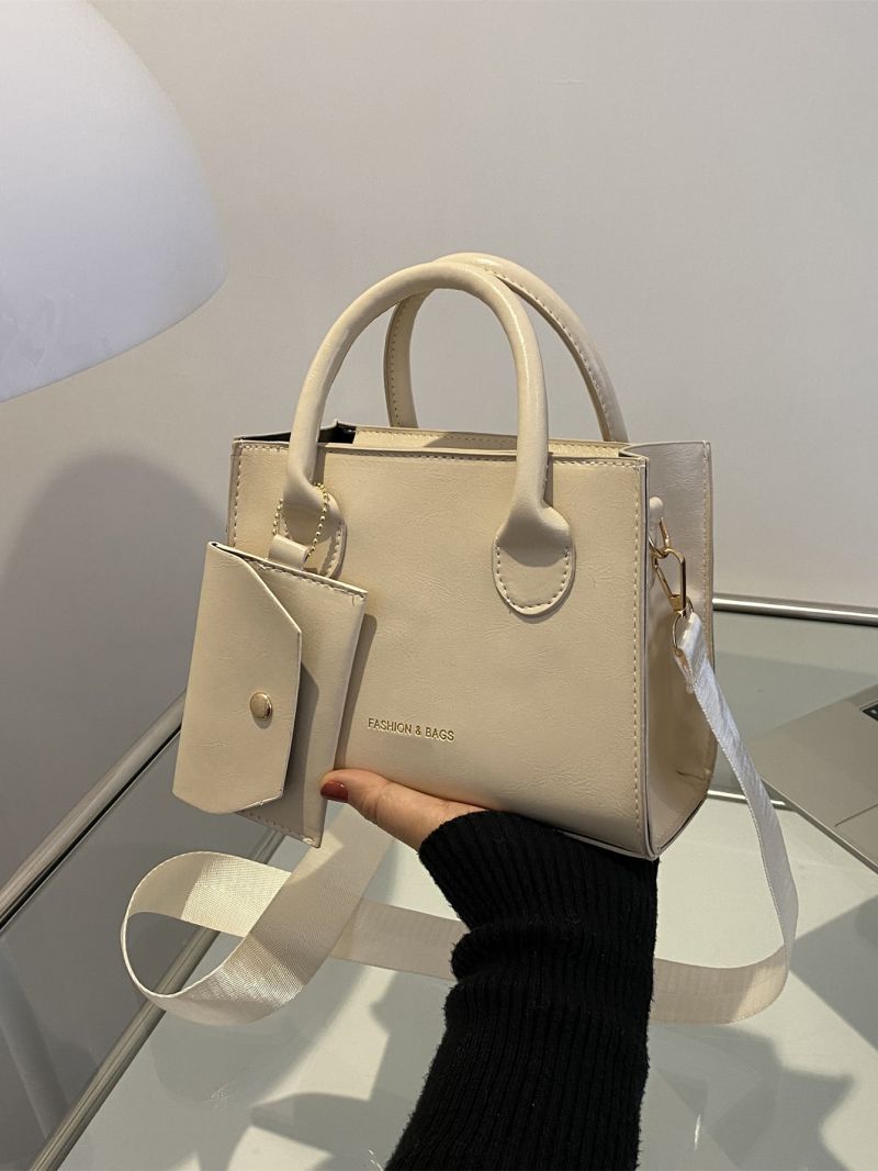 Letter Detail Double Handle Square Bag With Coin Purse