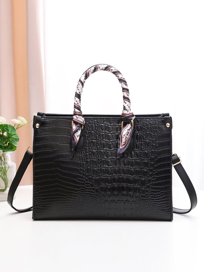 Twilly Scarf Decor Crocodile Embossed Square Bag, Mothers Day Gift For Mom