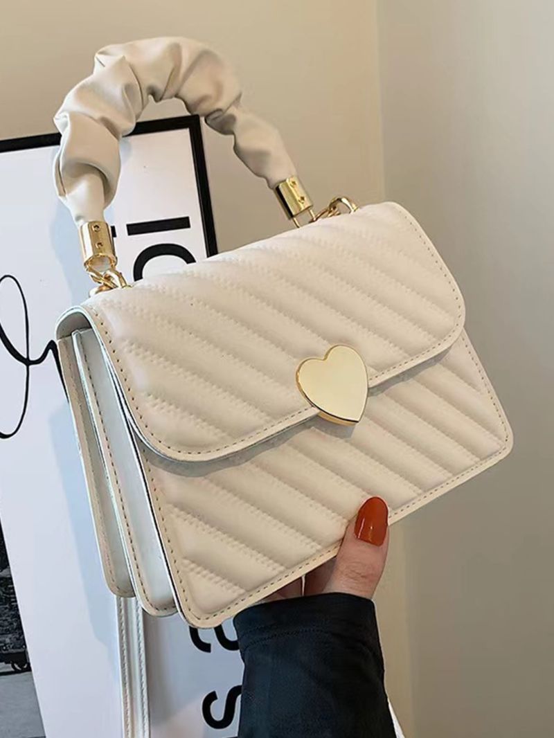 Quilted Heart Decor Ruched Top Handle Flap Square Bag
