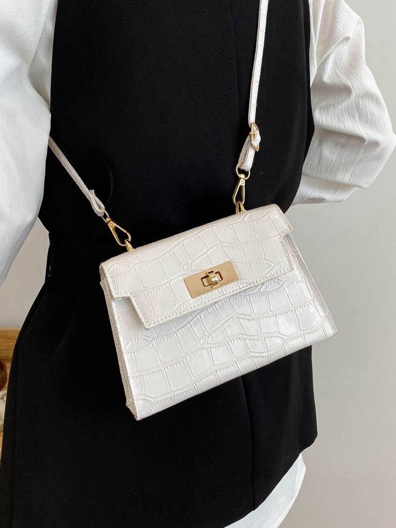 Mini Crocodile Embossed Twist Lock Flap Square Bag
