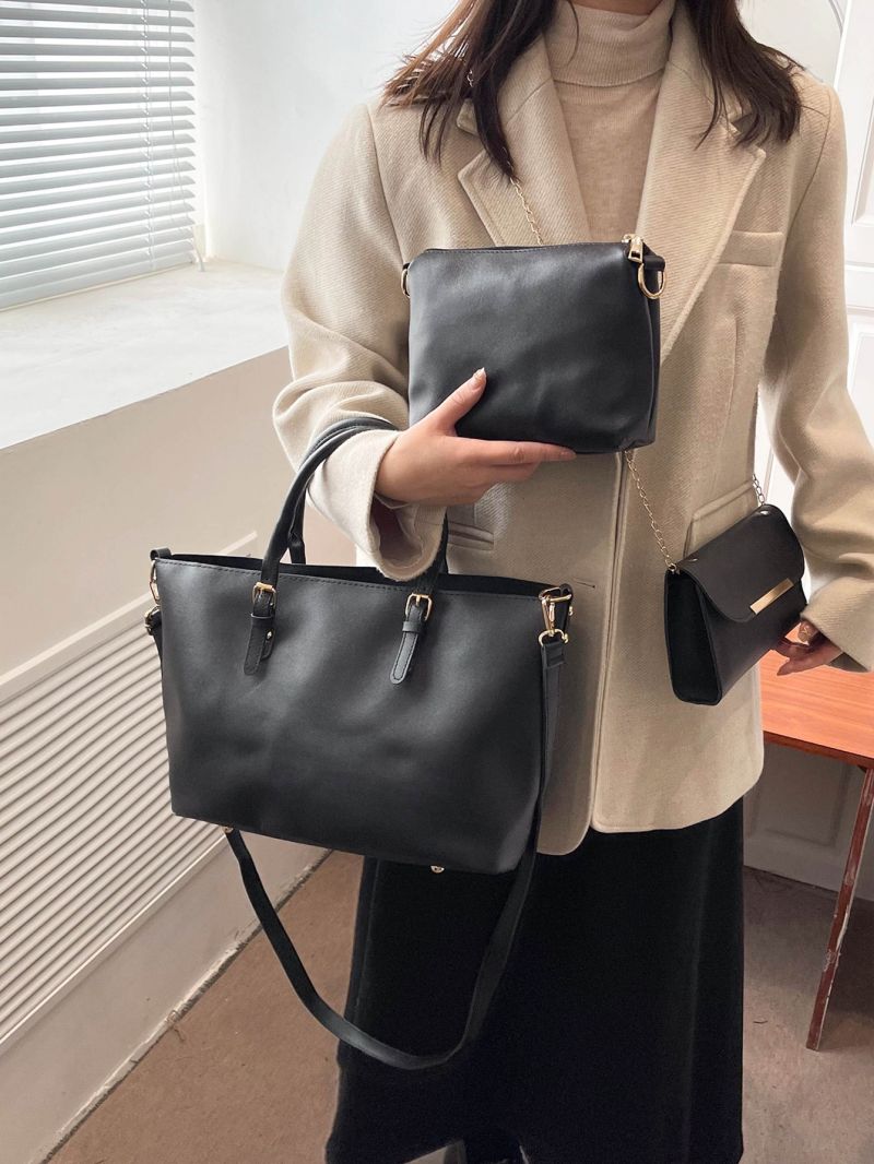 3pcs Buckle Decor Tote Bag Set, Best Work Bag For Women