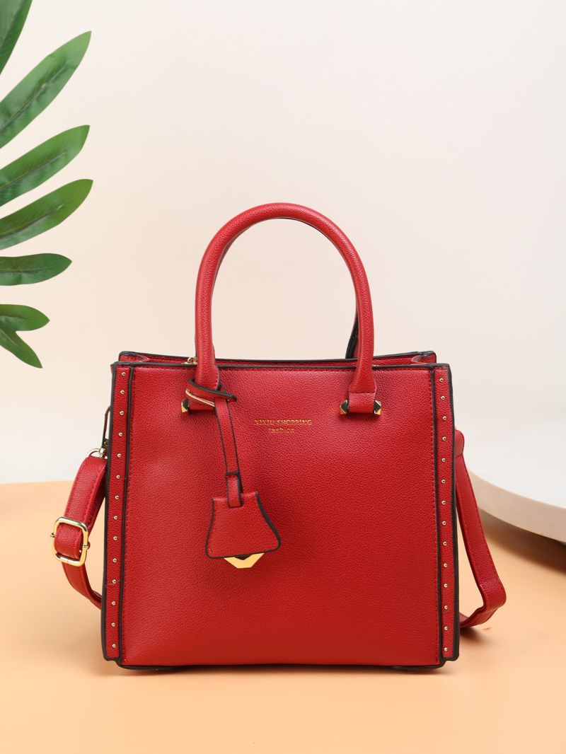 Letter Graphic Litchi Embossed Square Bag