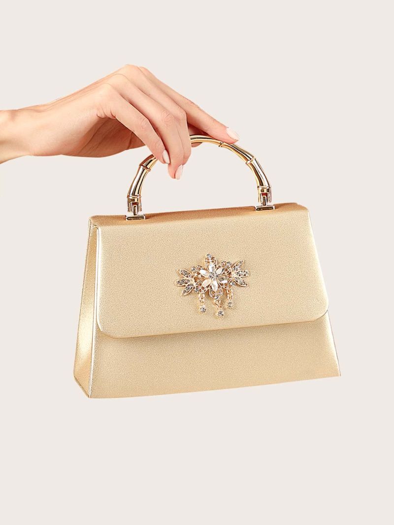 Mini Metallic Rhinestone Decor Flap Chain Square Bag