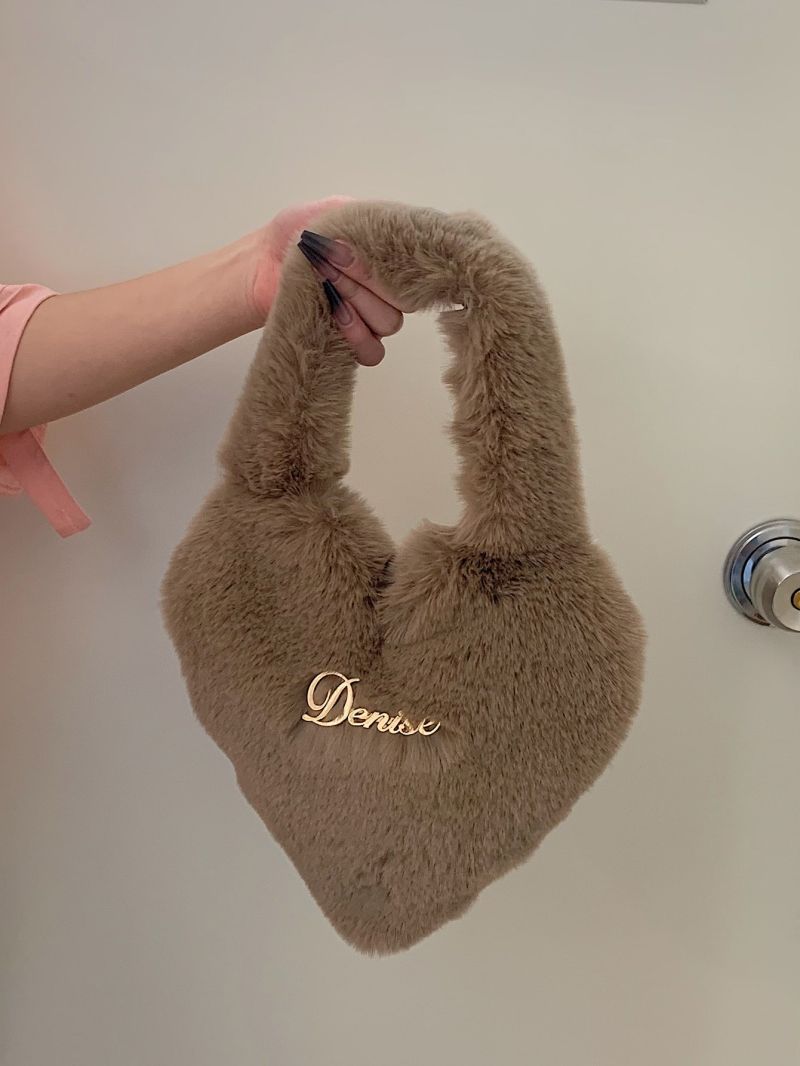 Letter Embroidered Heart Design Fuzzy Novelty Bag