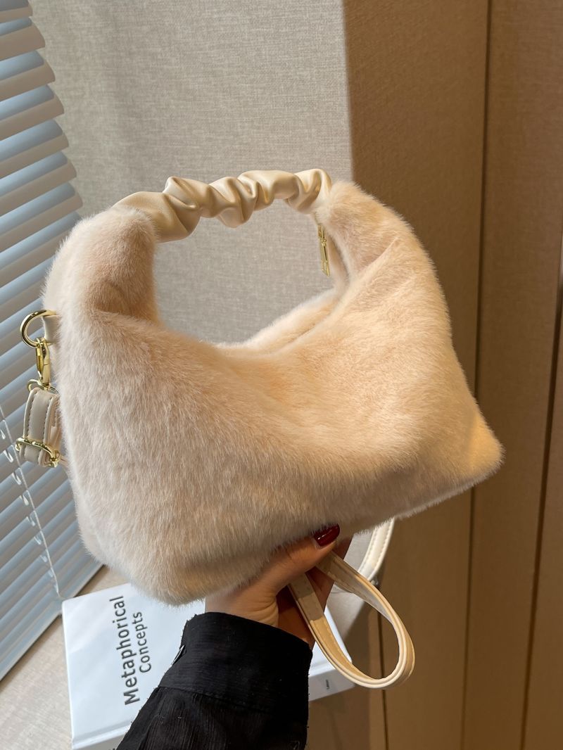 Minimalist Top Handle Fuzzy Hobo Bag