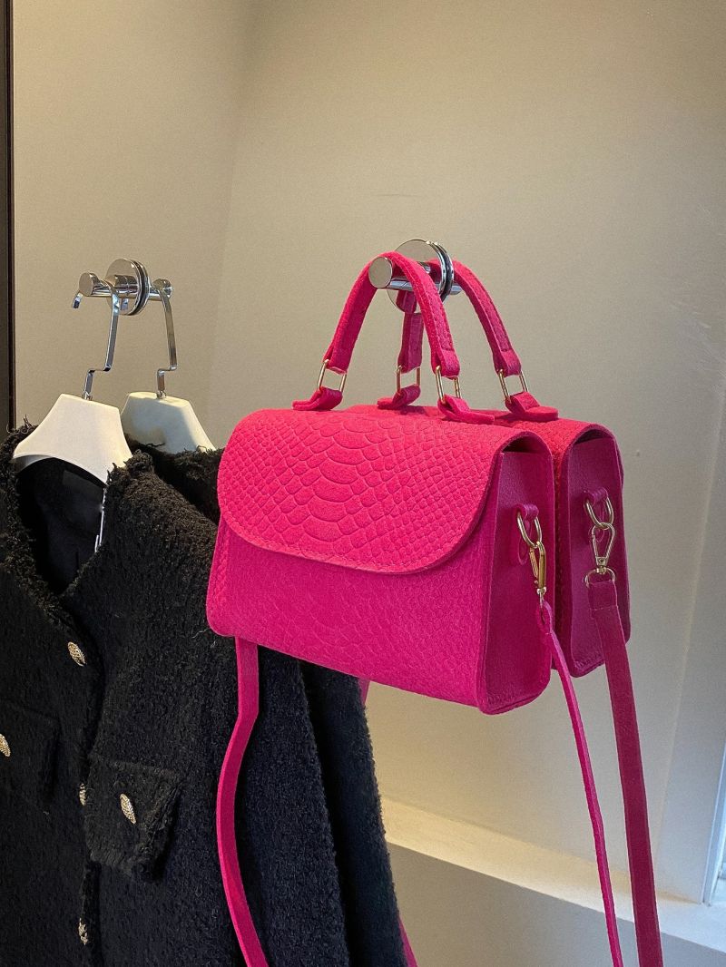 Mini Neon Pink Snakeskin Embossed Flap Square Bag
