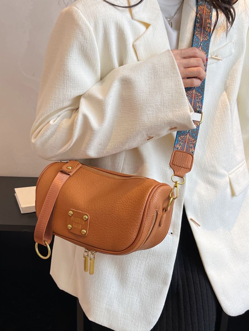 Litchi Embossed Patch Detail Hobo Bag