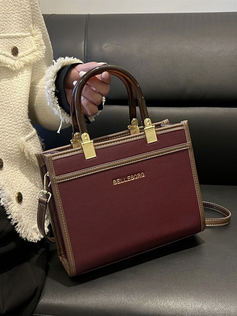 Letter Detail Contrast Binding Square Bag