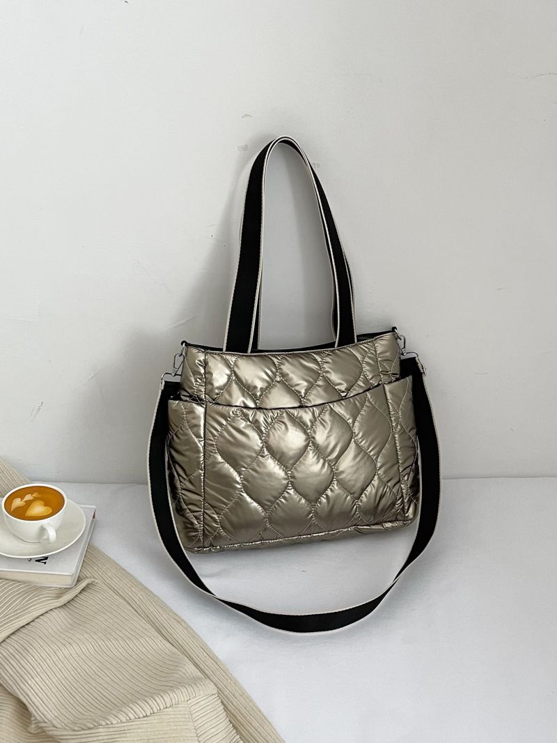 Metallic Quilted Shoulder Tote Bag
