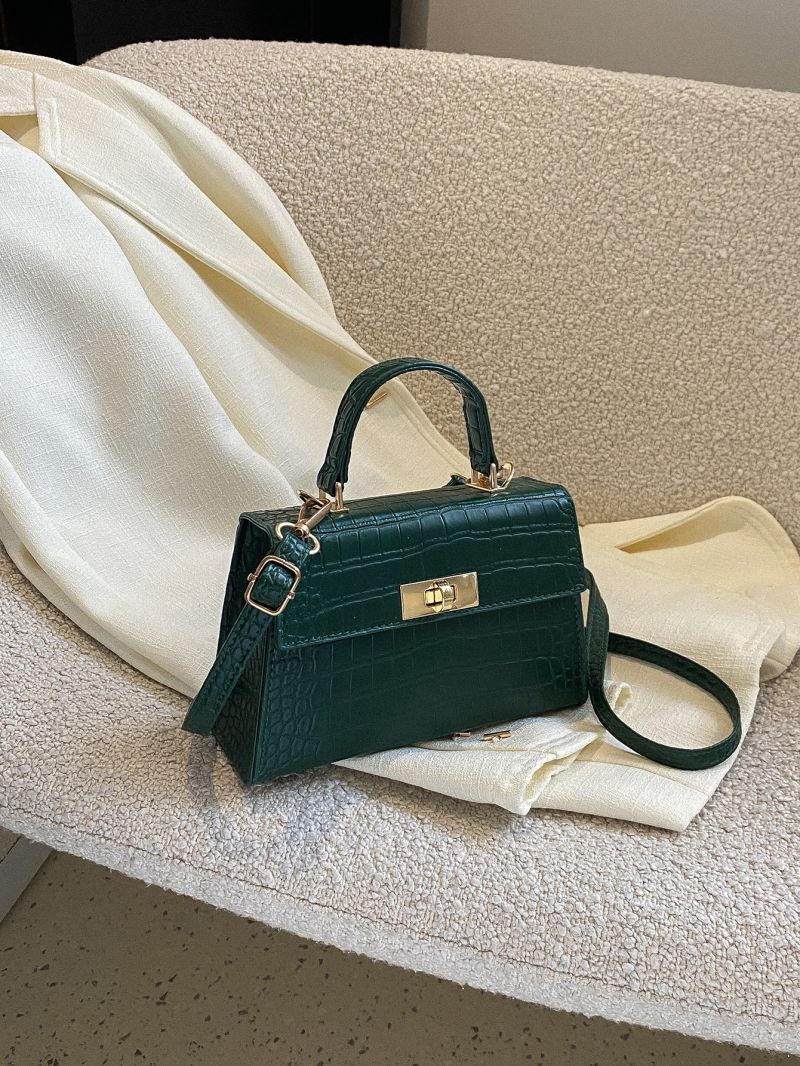 Mini Crocodile Embossed Twist Lock Flap Square Bag