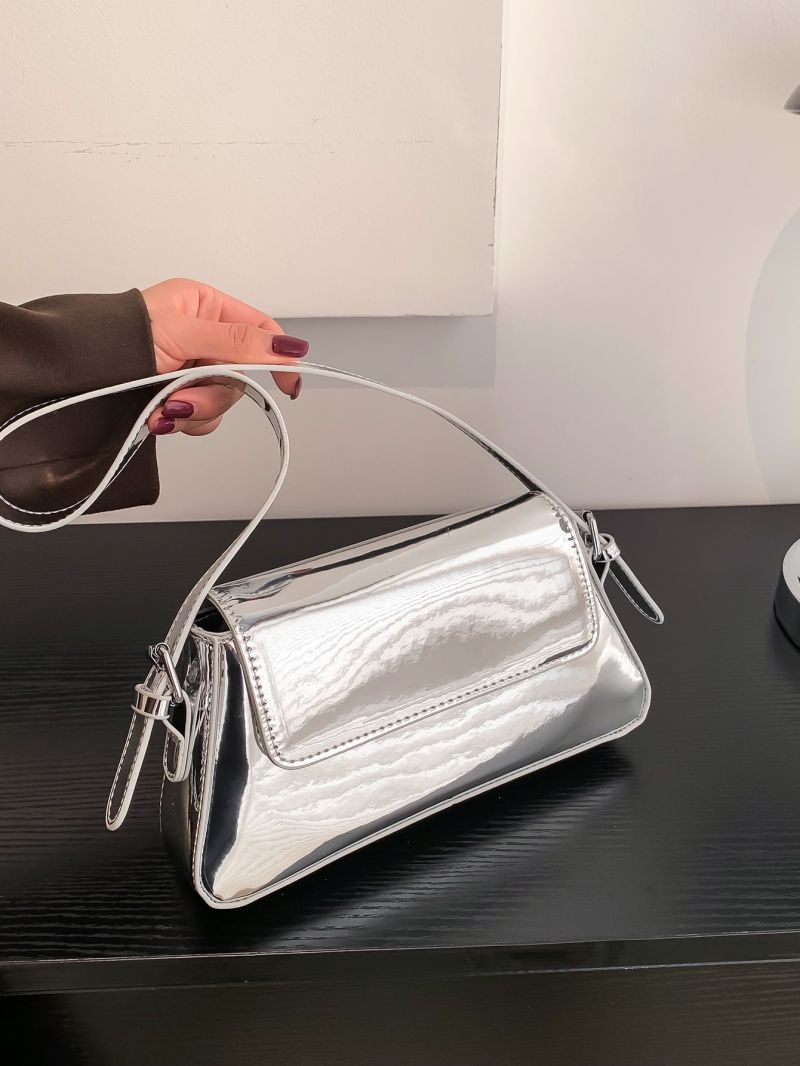 Metallic Flap Baguette Bag