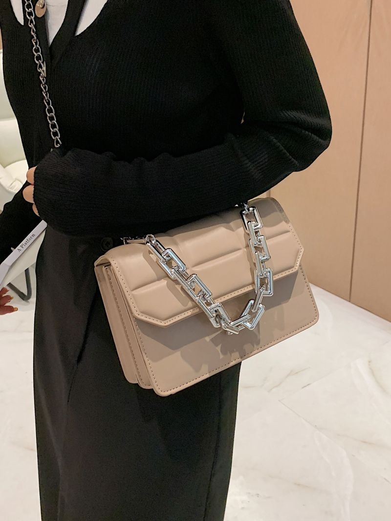 Plaid Embossed Chain Flap Square Bag