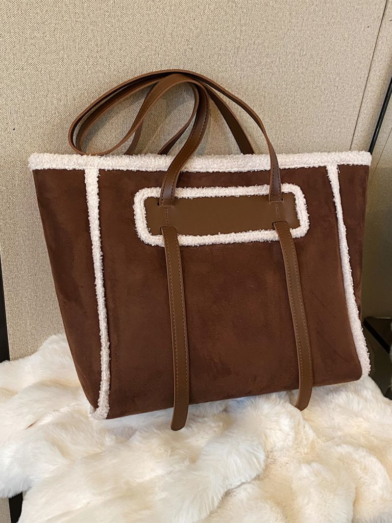 Contrast Fluffy Shoulder Tote Bag