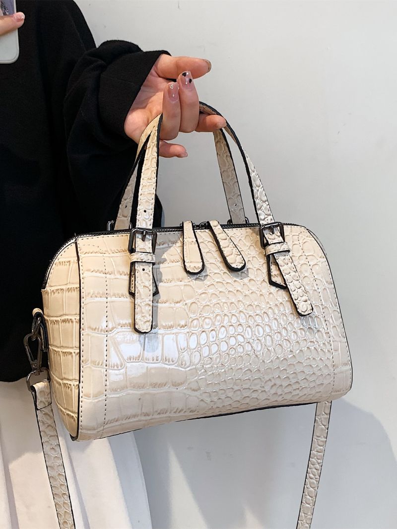 Crocodile Embossed Double Handle Boston Bag