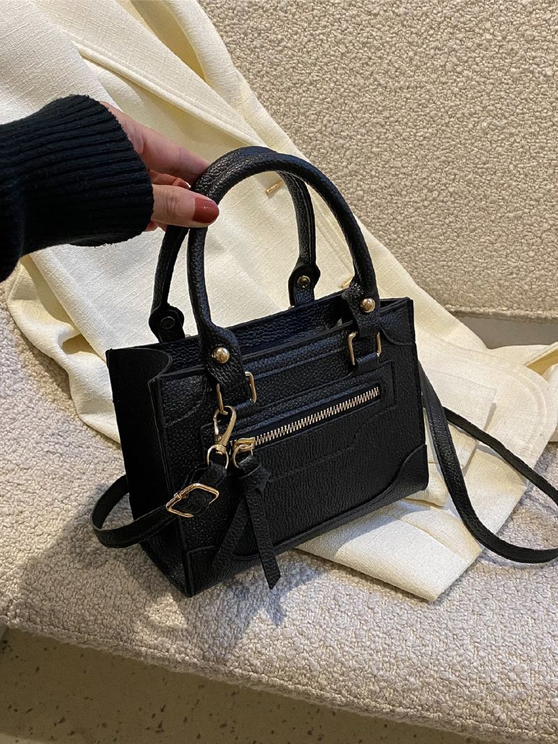 Mini Litchi Embossed Double Handle Square Bag