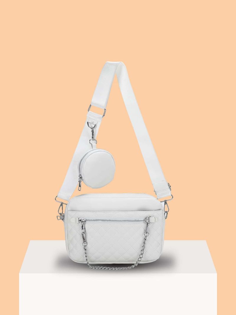 Quilted Chain Decor Square Bag With Coin Purse