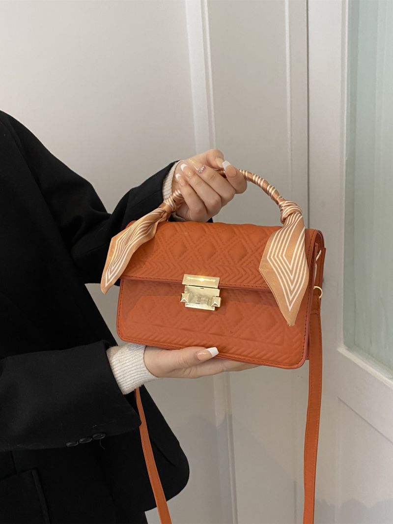 Twilly Scarf Decor Push Lock Quilted Flap Square Bag