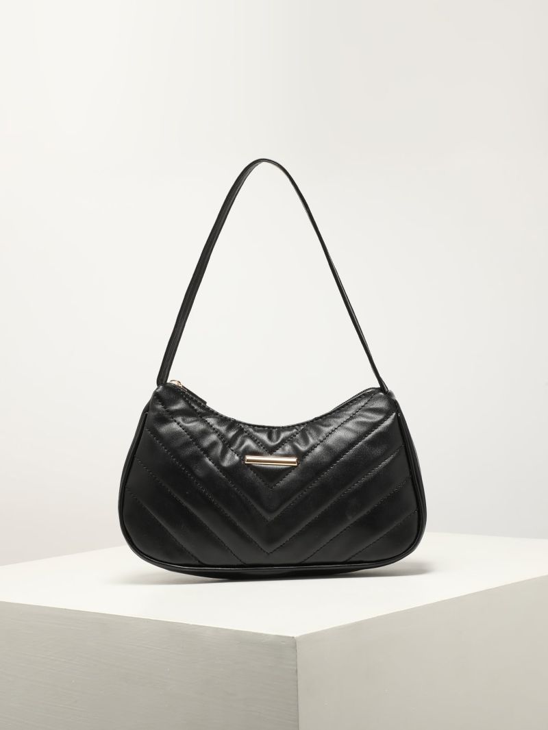 Metal & Chevron Detail Hobo Bag