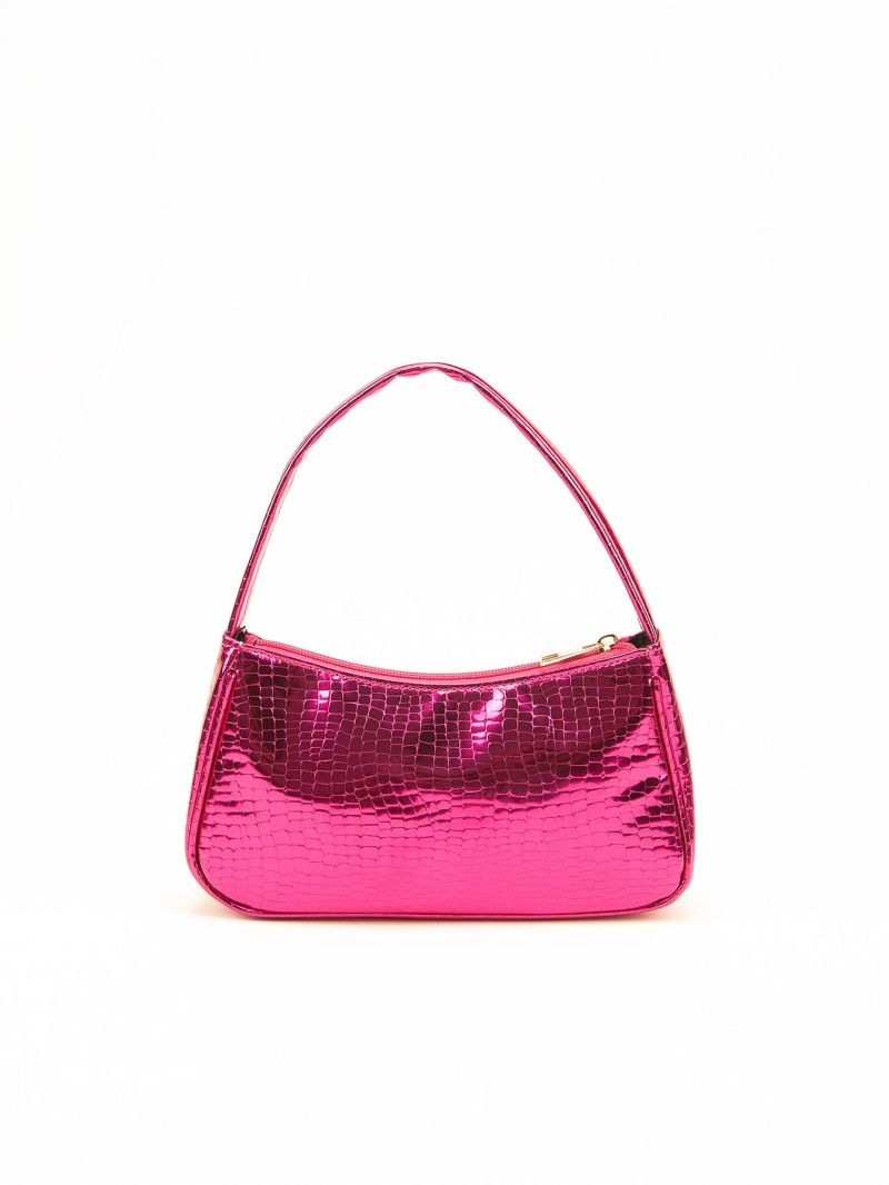 Metallic Crocodile Embossed Baguette Bag