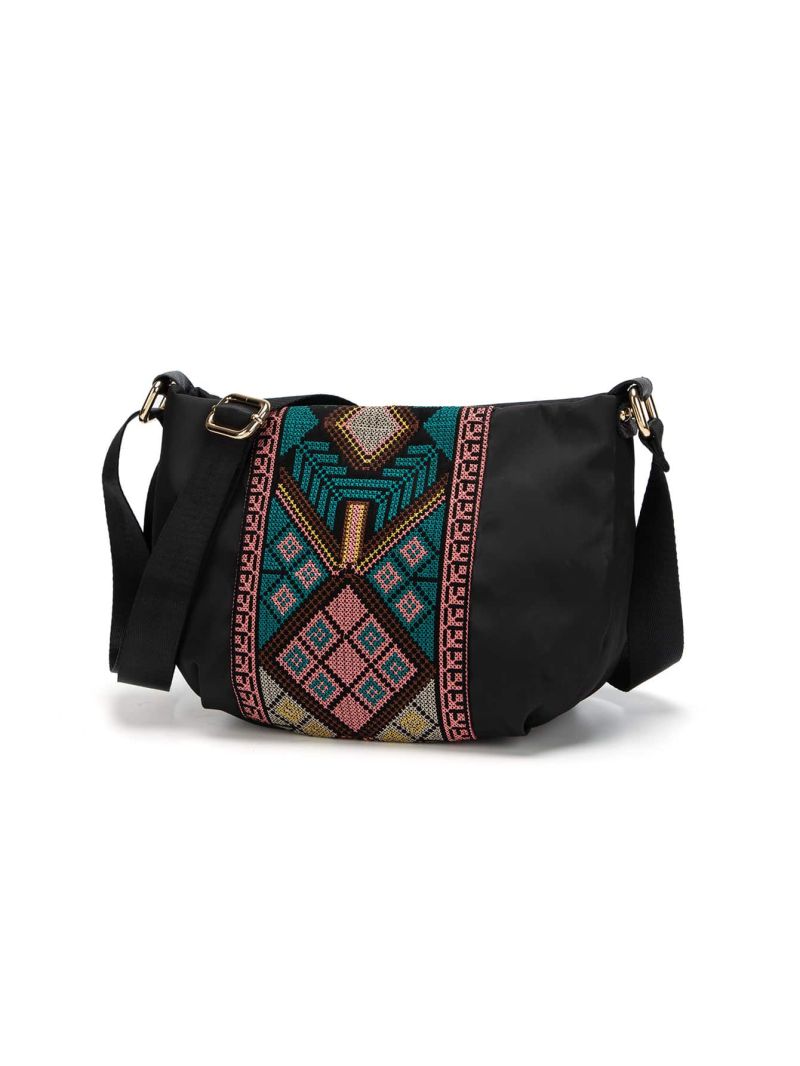 New Black Embroidery Fashion Tourism Multi Compartment Single Shoulder Oblique Cross Hobo Bag